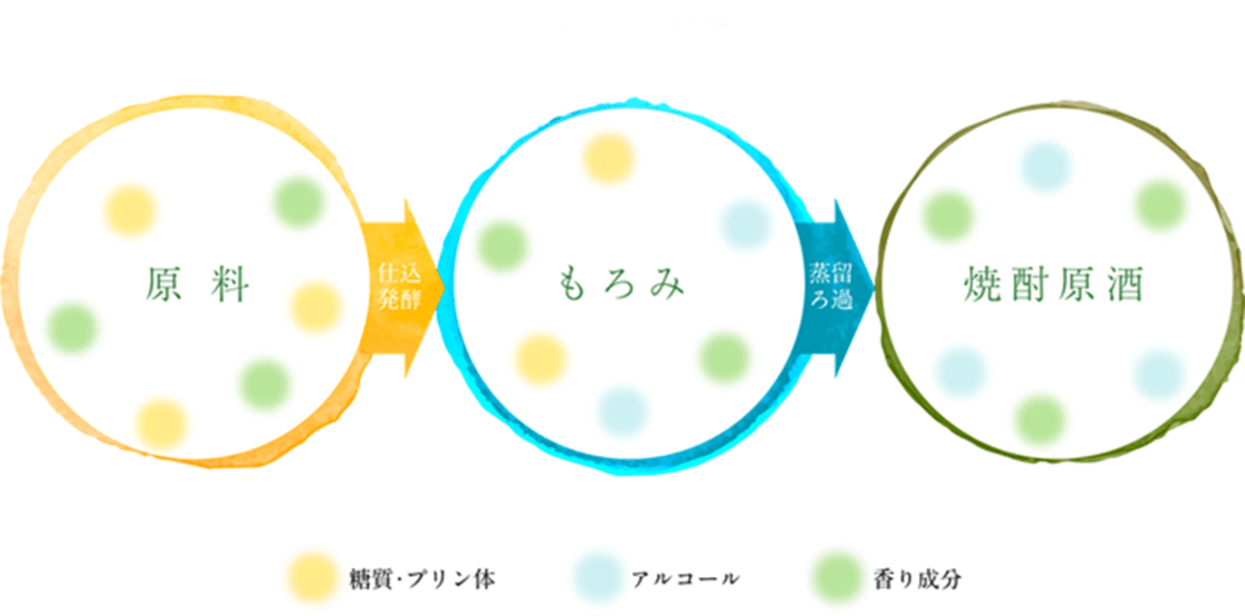 本格焼酎（単式蒸留焼酎）の製造工程による成分の動き